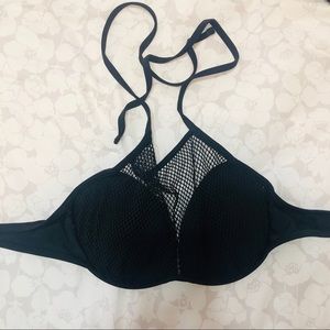 Black halter bikini top with cute fishnet design